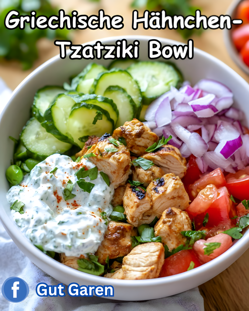 Hähnchen-Tzatziki-Bowl mit Reis und Gemüse