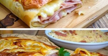 Gefüllter Blätterteigstrudel mit Schinken und Käse in 10 Minuten: Ein schnelles Genusswunder! 