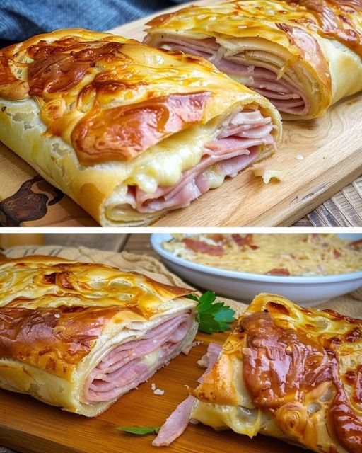 Gefüllter Blätterteigstrudel mit Schinken und Käse in 10 Minuten: Ein schnelles Genusswunder! 
