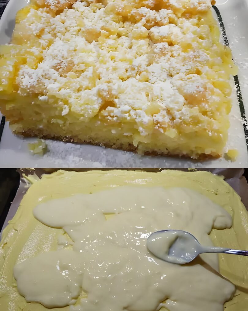 Streuselkuchen mit 2 Packung Vanillepudding und 40 Minuten Backzeit