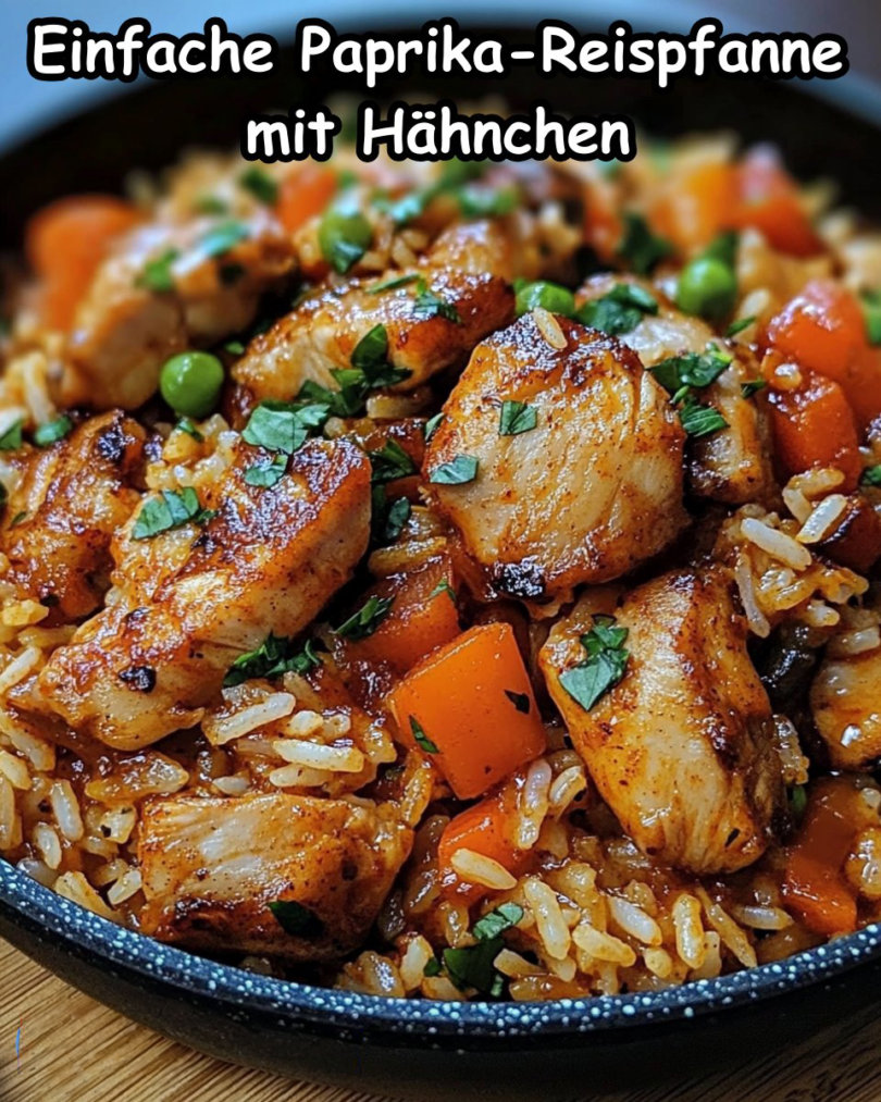 Einfache Paprika-Reispfanne mit Hähnchen