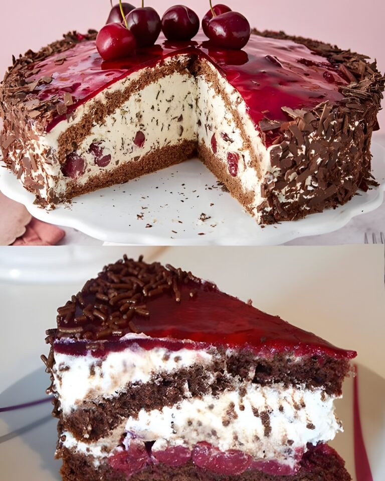 Stracciatella-Kirsch-Torte mit Kirschen und Schokoladenraspeln