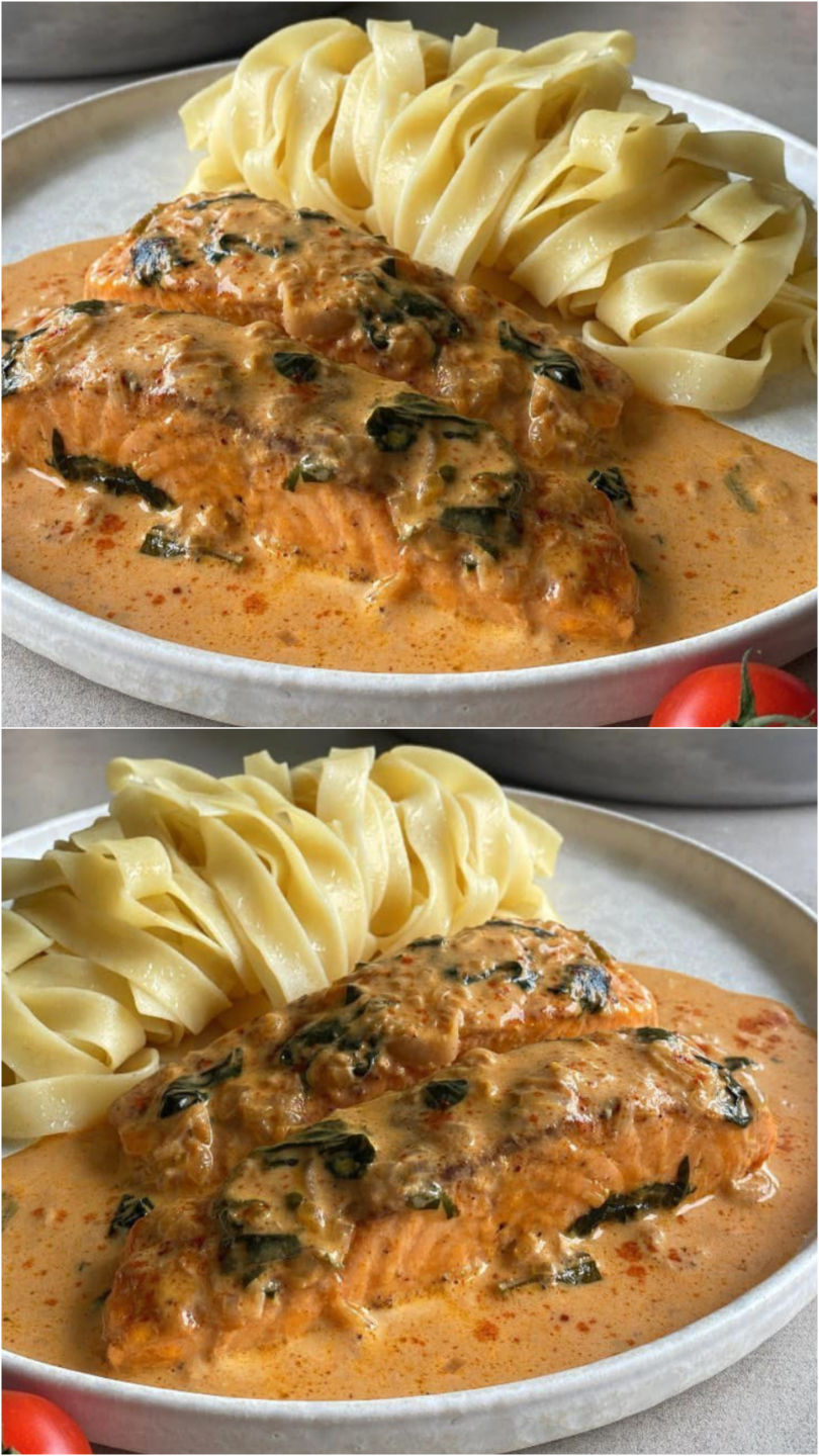 Lachsfilet in cremiger Spinat-Sahnesoße, ein Genuss jetzt zur Winterzeit