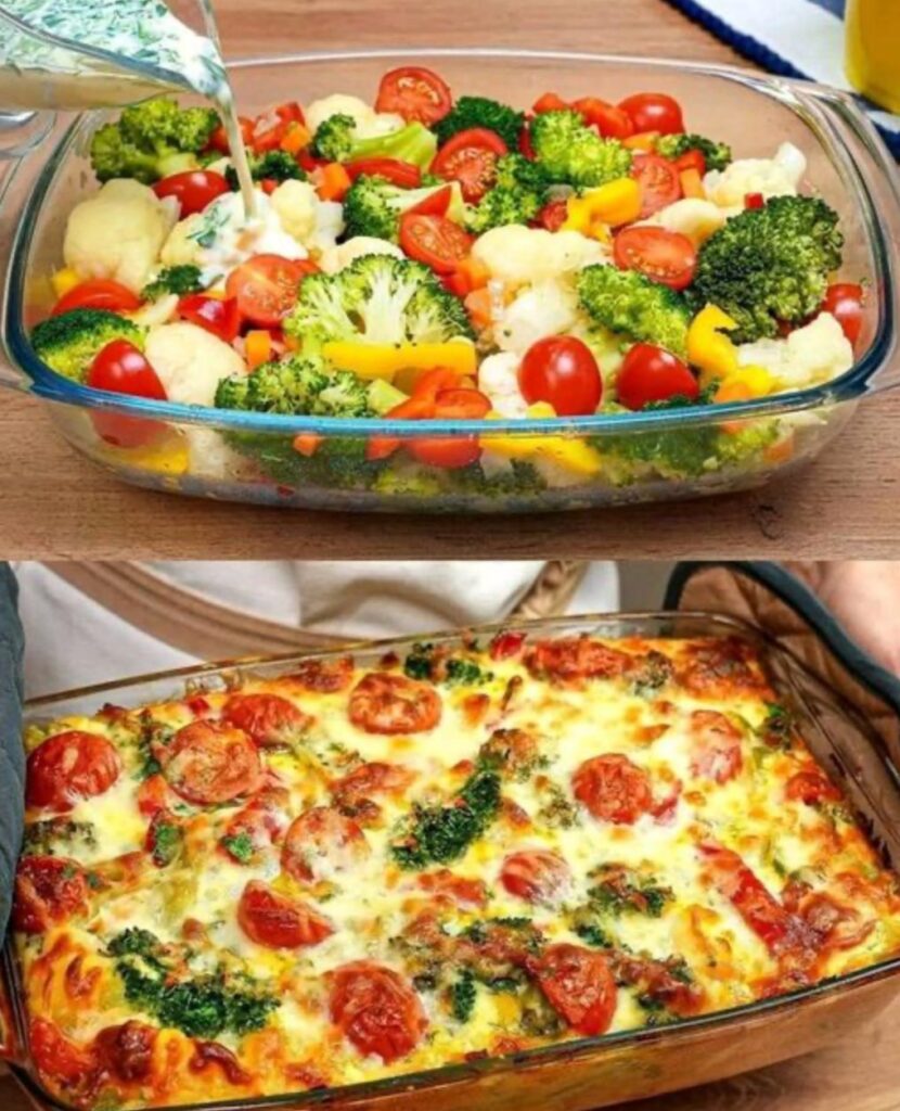 Blumenkohl-Brokkoli-Auflauf mit Käse und Joghurtsauce