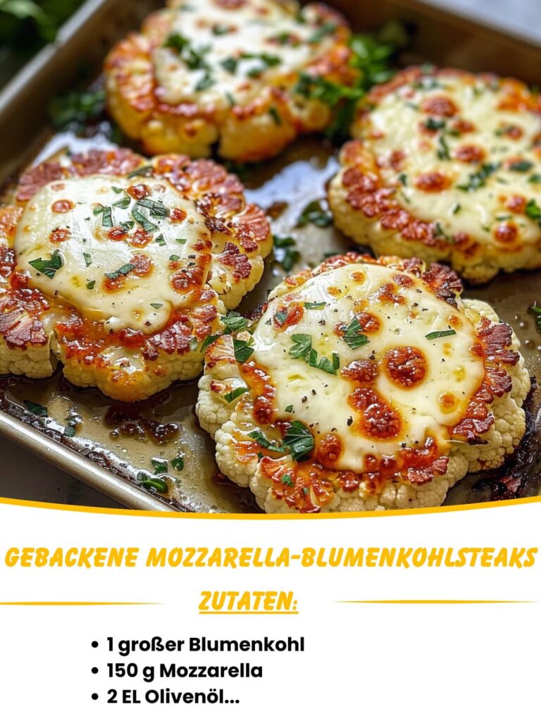 Blumenkohlsteaks mit geschmolzenem Mozzarella aus dem Ofen