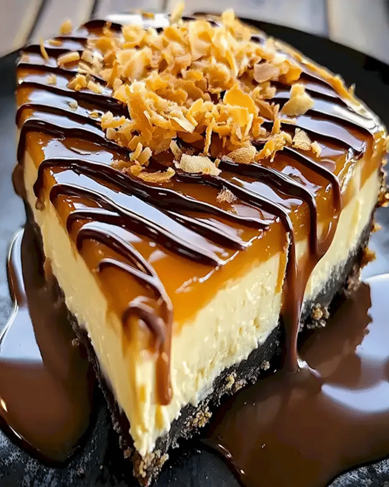 Samoa-Käsekuchen mit Karamell, Kokos und Schokolade