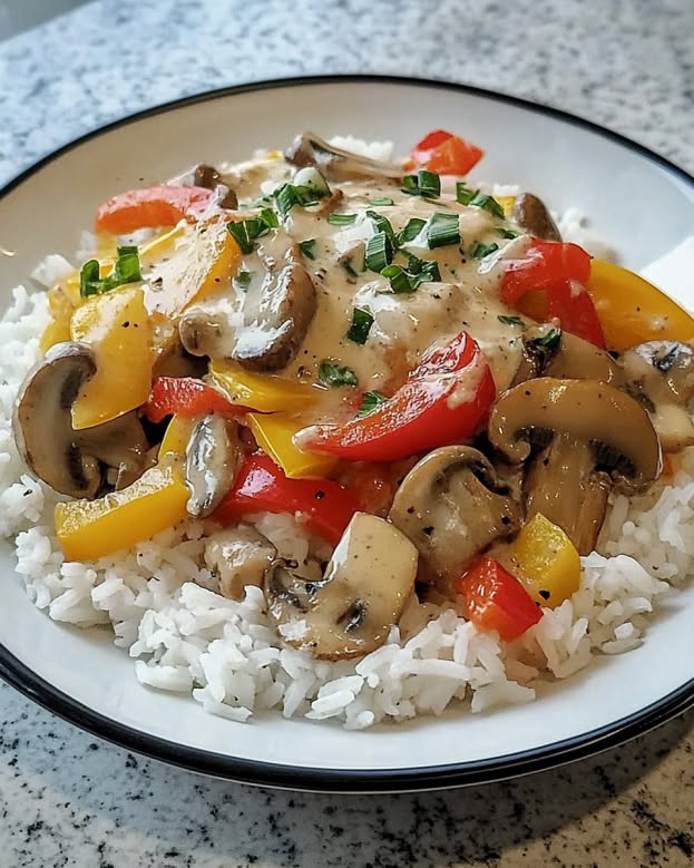 🥦 Bunte Frischkäse-Gemüsepfanne mit Reis