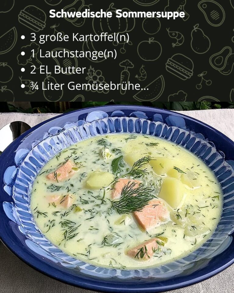 Schwedische Sommersuppe mit Lachs, Kartoffeln und Dill