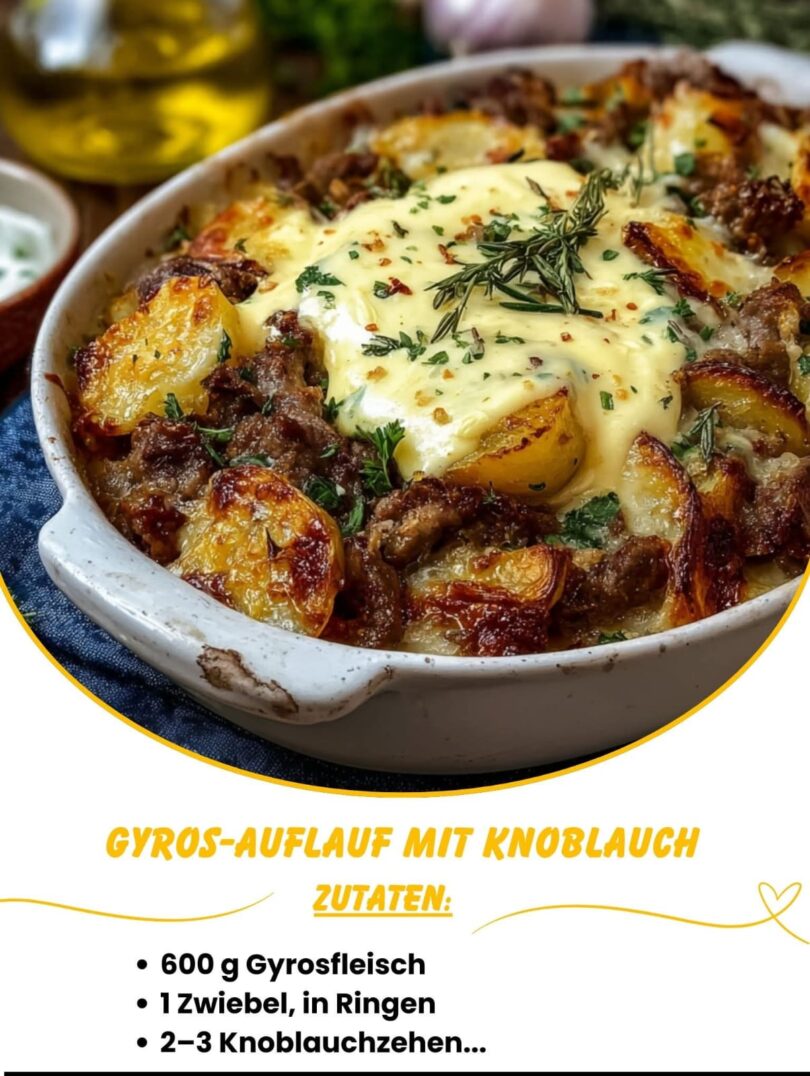 Gyros-Auflauf mit Knoblauch & Sauce Hollandaise