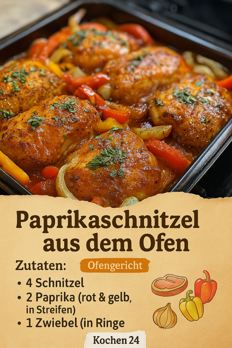 🔥 Paprikaschnitzel aus dem Ofen – zart, würzig & mit goldbrauner Käsekruste!