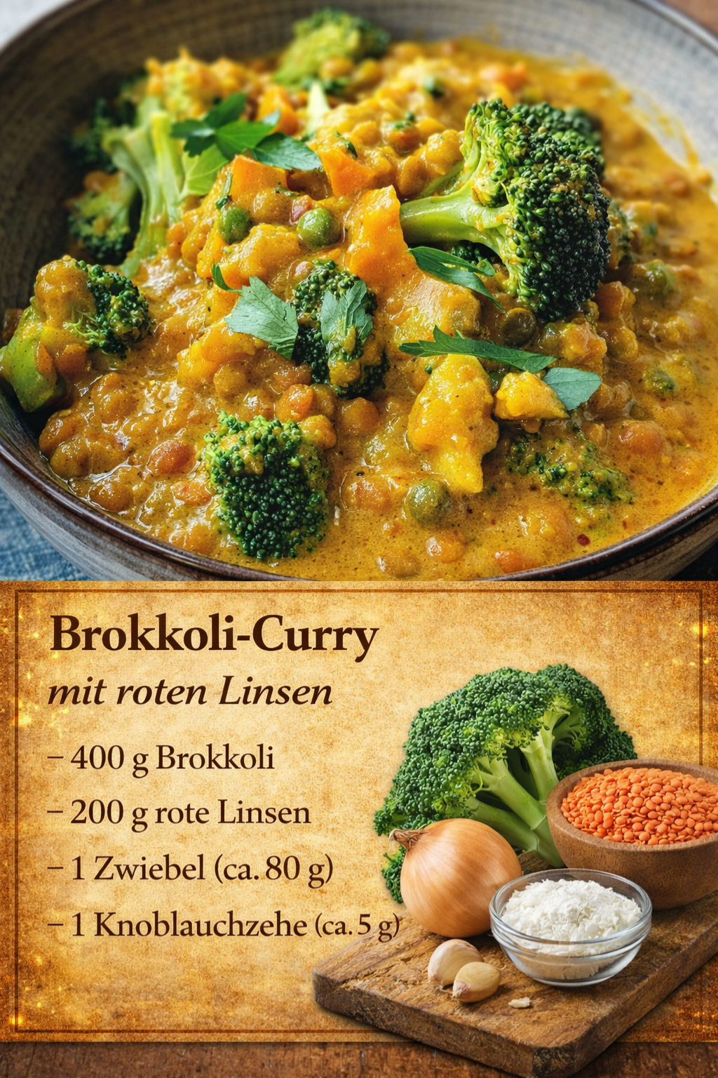 Mehr über den Artikel erfahren 🥦🌶️🍛 Brokkoli-Curry mit roten Linsen 😋