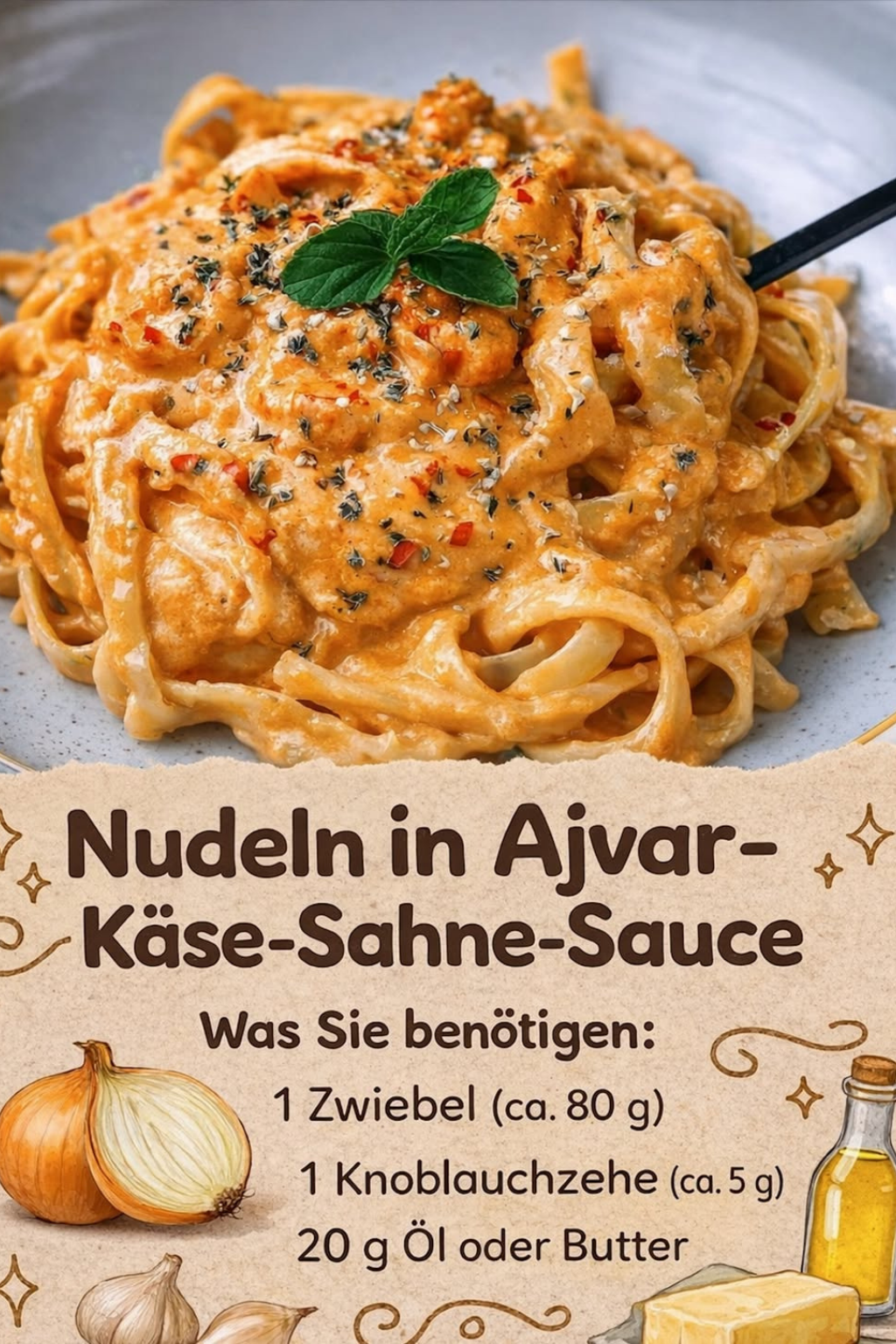 Mehr über den Artikel erfahren Nudeln in Ajvar-Käse-Sahne-Sauce – Ein Pastagericht mit echtem Suchtfaktor
