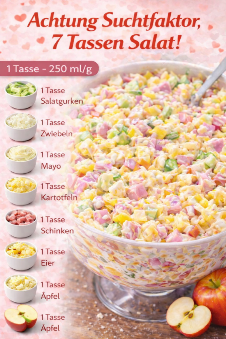 7-Tassen-Salat mit Kartoffeln, Gurke, Schinken und Ei