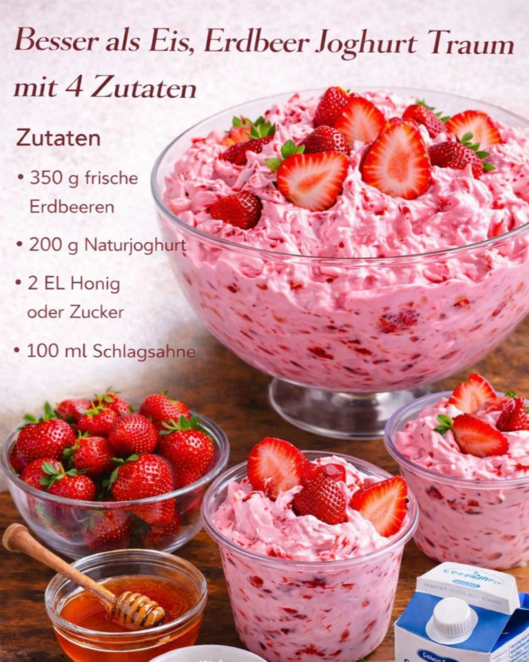 Erdbeer-Joghurt-Dessert mit frischen Erdbeeren