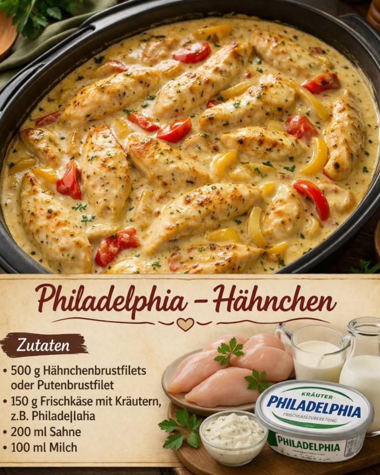 Philadelphia-Hähnchen aus dem Ofen mit Kräuterfrischkäse