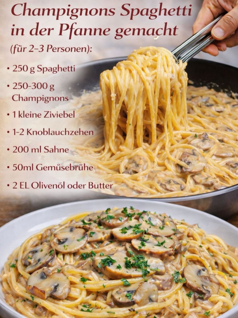 Spaghetti-Pfanne mit Champignons und Käse