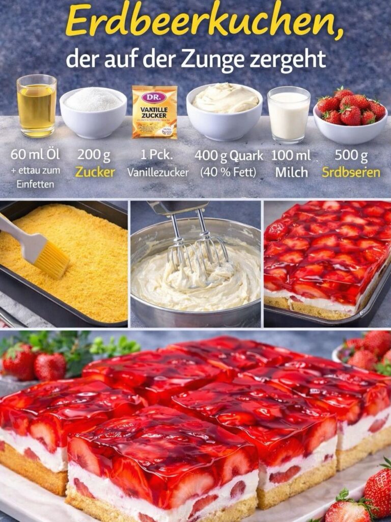 Erdbeerkuchen mit Quark-Öl-Teig und Tortenguss