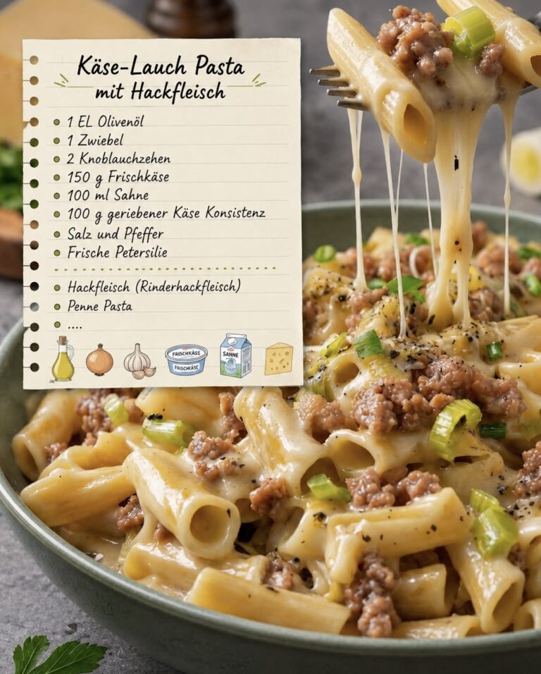 Käse-Lauch-Pasta mit Hackfleisch