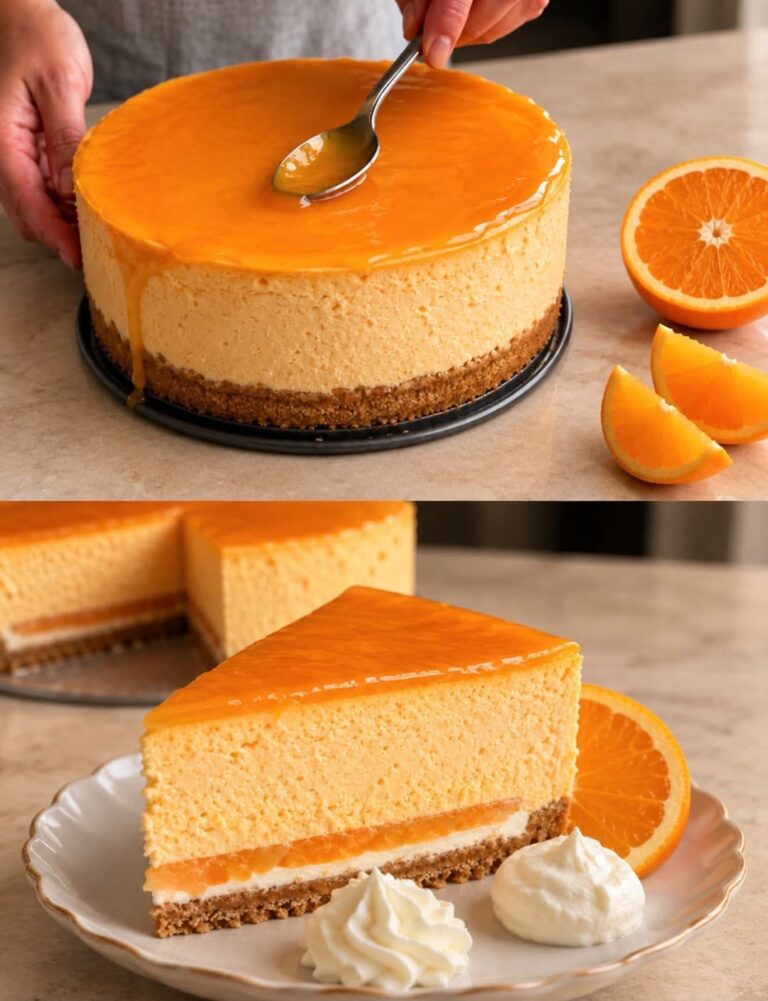 Orangen-Schmand-Torte ohne Backen mit Orangenguss und Butterkeksboden