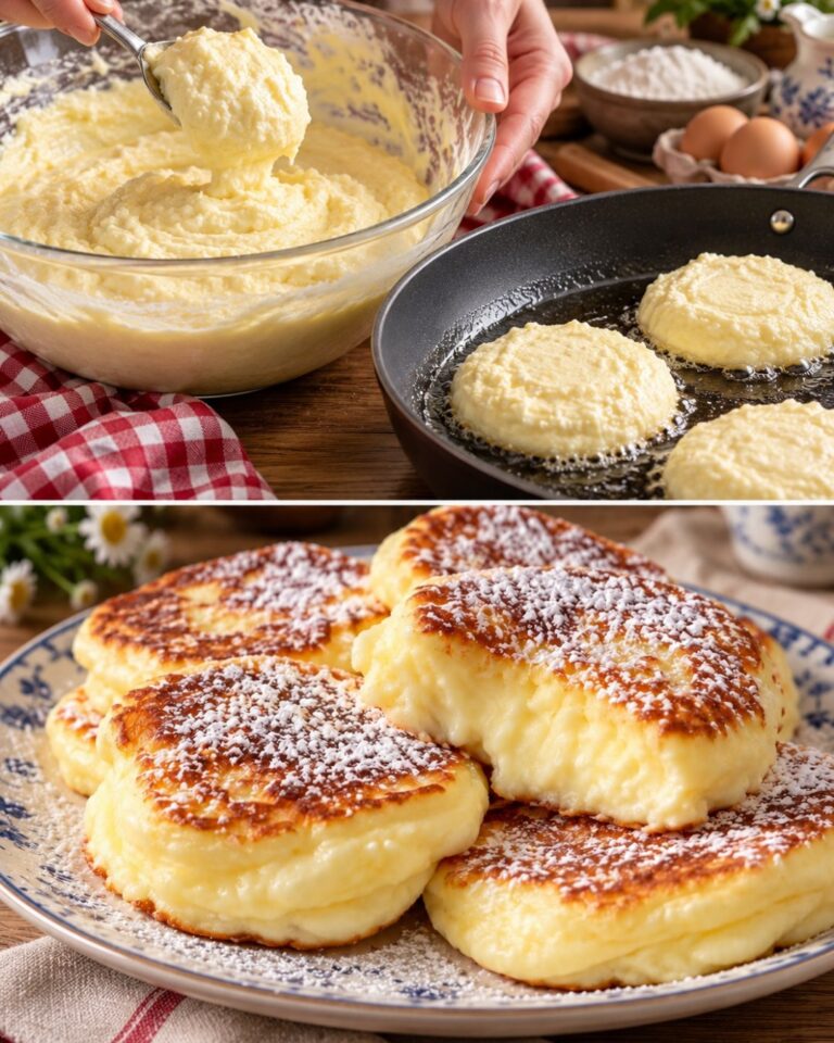 Fluffige Quark-Pudding-Pfannkuchen mit Puderzucker